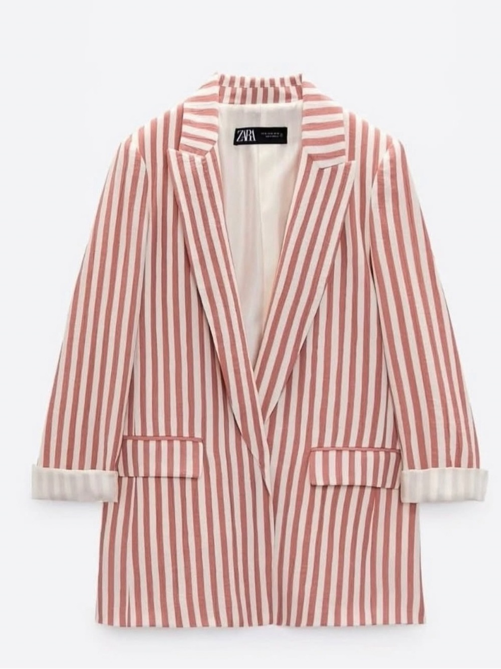 Zara Red and White Striped Blazer Jacket